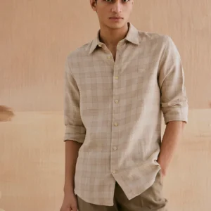 cream structured checks shirt