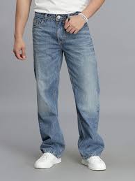 medium blue 5 pocket midrise loose fit stretch jeans