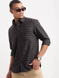 showoff men's long sleeves gingham checks grey shirt zariachecks 1024 grey