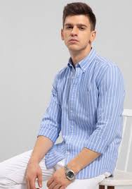 sky blue cotton stripe shirt