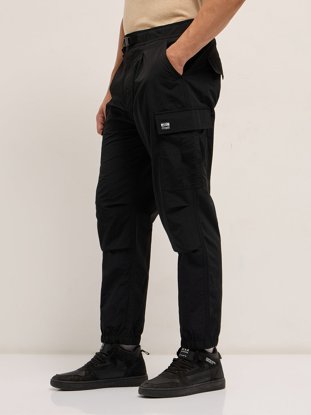 black nylon relaxed fit cargo pants with utility pockets black nylon relaxed fit cargo pants with utility pockets