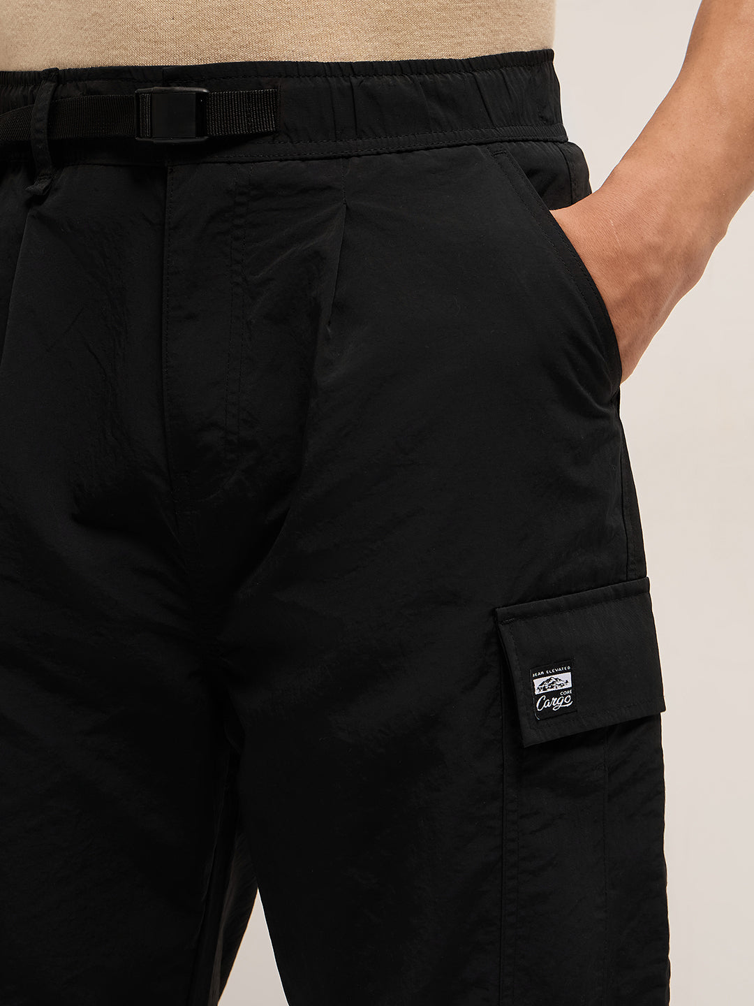 black nylon relaxed fit cargo pants with utility pockets black nylon relaxed fit cargo pants with utility pockets