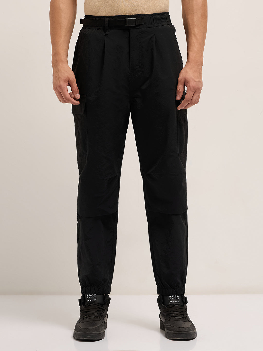 black nylon relaxed fit cargo pants with utility pockets black nylon relaxed fit cargo pants with utility pockets