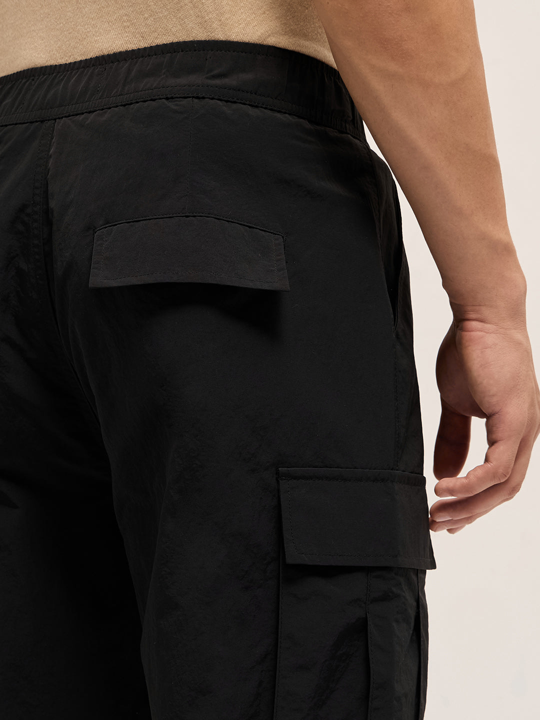 black nylon relaxed fit cargo pants with utility pockets black nylon relaxed fit cargo pants with utility pockets