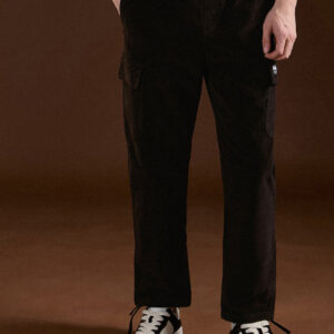 black solid baggy fit stylish corduroy cargo pant