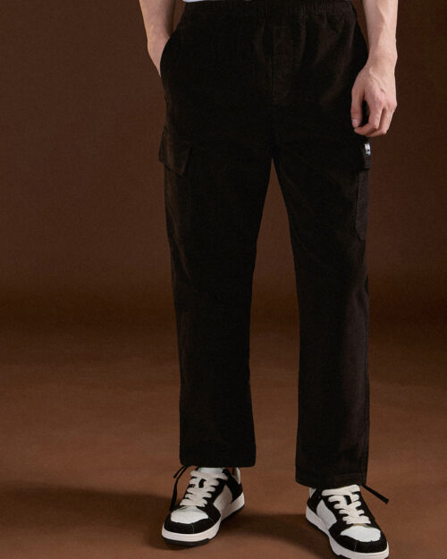 black solid baggy fit stylish corduroy cargo pant