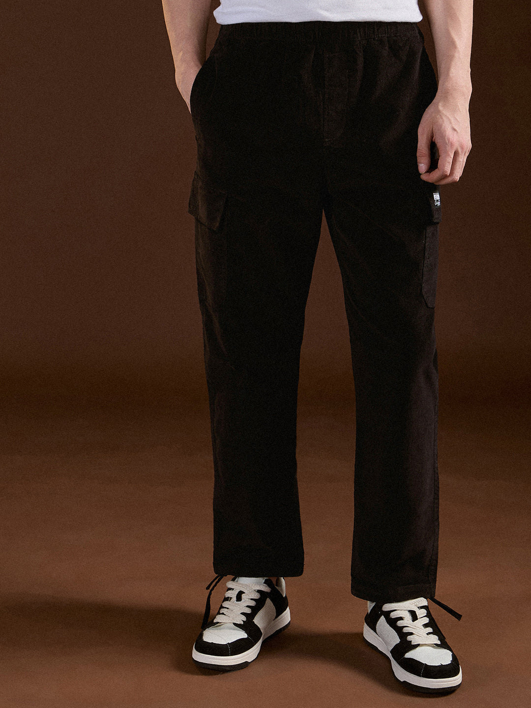 black solid baggy fit stylish corduroy cargo pant black solid baggy fit stylish corduroy cargo pant