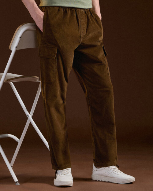 brown solid baggy fit stylish corduroy cargo pant