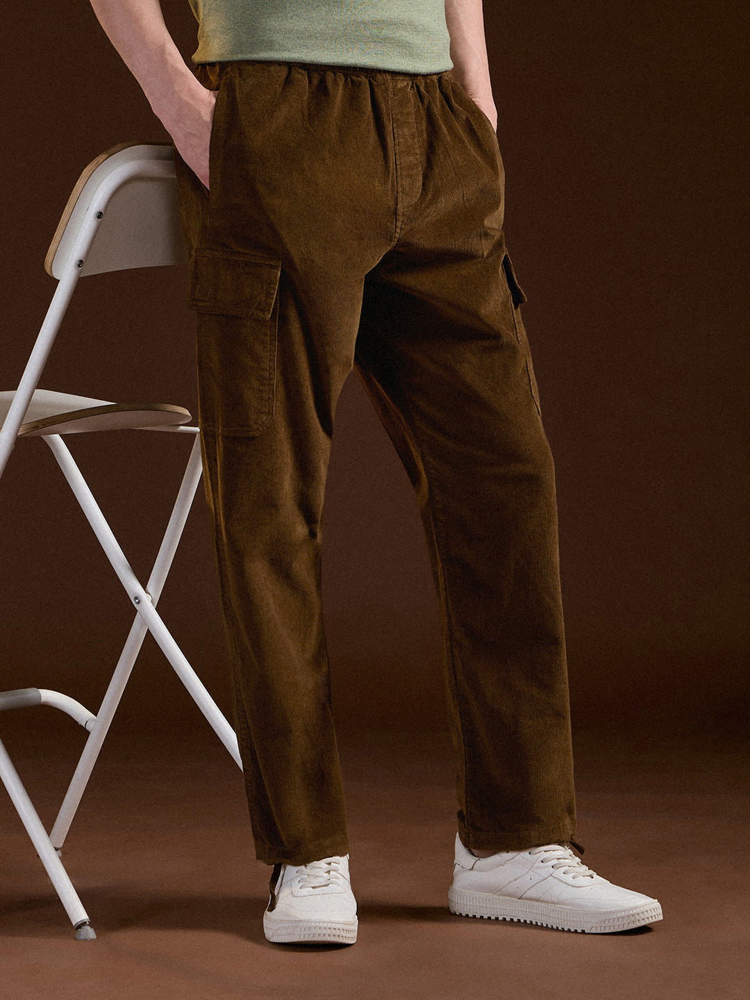 brown solid baggy fit stylish corduroy cargo pant brown solid baggy fit stylish corduroy cargo pant