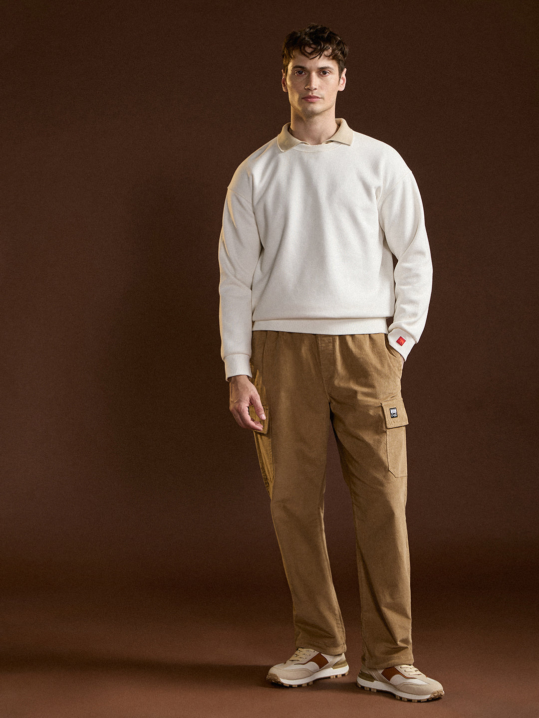 brown solid baggy fit stylish corduroy cargo pant brown solid baggy fit stylish corduroy cargo pant