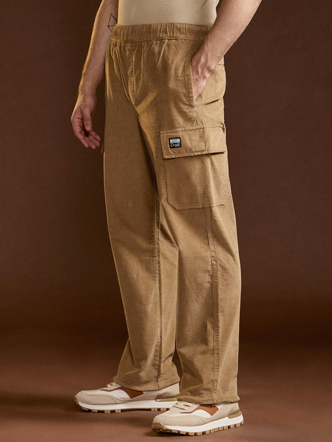 brown solid baggy fit stylish corduroy cargo pant brown solid baggy fit stylish corduroy cargo pant