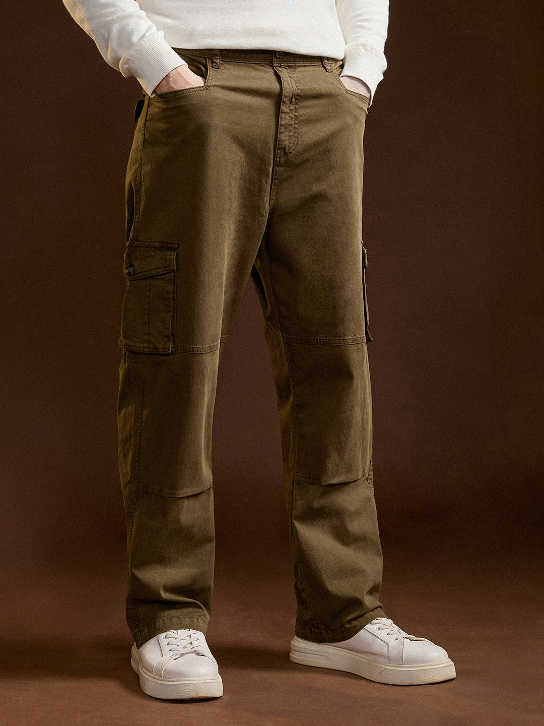 brown solid straight fit functional & stylish cargo pant brown solid straight fit functional & stylish cargo pant