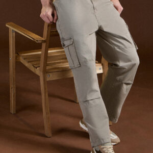 beige solid straight fit functional & stylish cargo pant