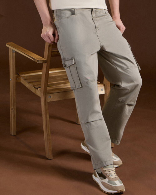 Home beige solid straight fit functional & stylish cargo pant