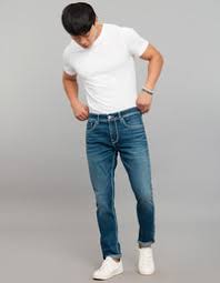 medium blue 5 pocket low rise tapered ankle length stretch jeans