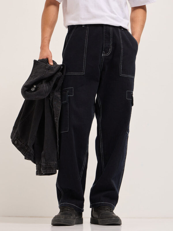 black mid rise baggy fit cargo jeans