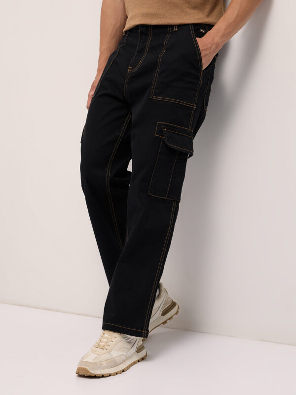 black mid rise baggy fit cargo jeans