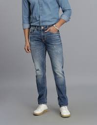 med blue 5 pocket mid rise slim straight fit jeans