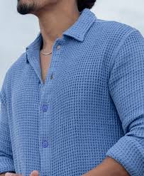 sky blue structured regular fit full sleeves shirt