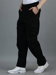 men 2 cotton relaxed fit cargo trousers, black khakhi men 2 cotton relaxed fit cargo trousers, black khakhi