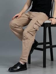 men 2 cotton relaxed fit cargo trousers, brown khakhi men 2 cotton relaxed fit cargo trousers, brown khakhi