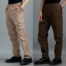 men 2 cotton relaxed fit cargo trousers, brown khakhi