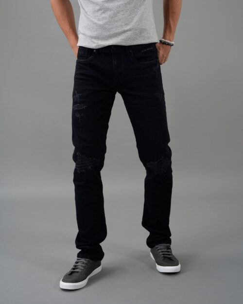 Home black 5 pocket mid rise slim straight fit jeans