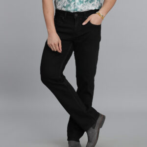 black 5 pocket midrise, comfort and straight fit jeans