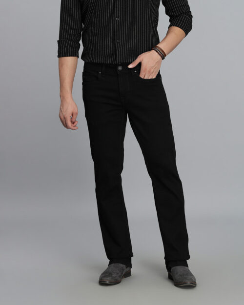 Home black 5 pocket mid rise loose boot leg jeans