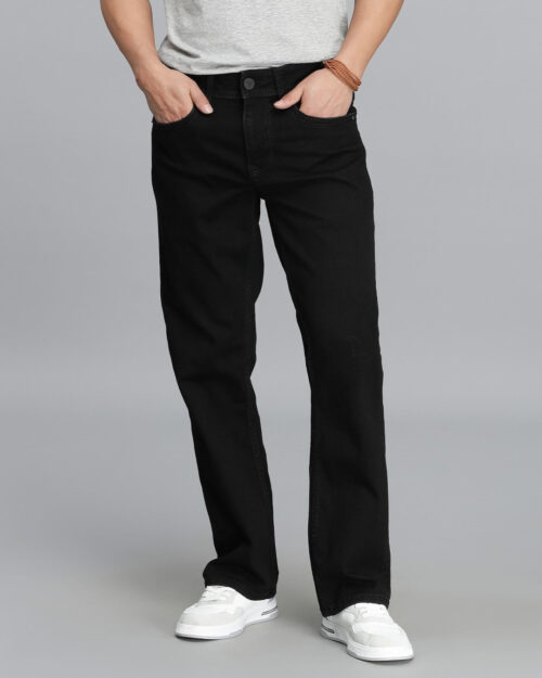 Home black 5 pocket mid rise loose boot leg cropped jeans
