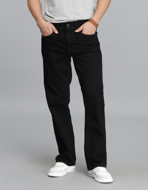 black 5 pocket mid rise loose boot leg cropped jeans