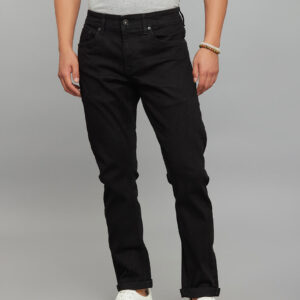 black 5 pocket low rise tapered ankle length classic stretch jeans