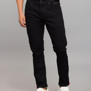 black 5 pocket low rise tapered ankle length stretch jeans