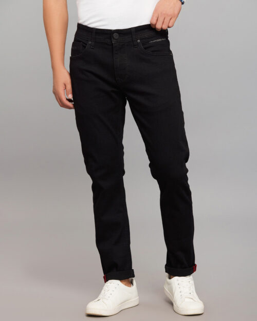 Home black 5 pocket low rise tapered ankle length stretch jeans