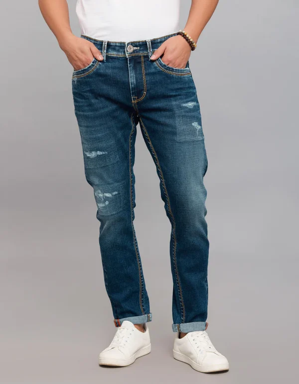 dk blue 5 pocket low rise ankle length jeans