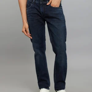dk blue 5 pocket mid rise slim straight fit jeans