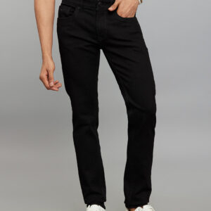 black 5 pocket mid rise slim straight fit stretch jeans
