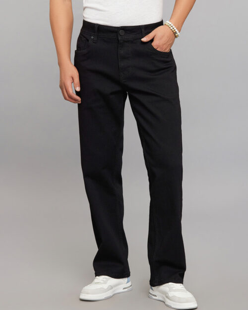Home black 5 pocket cropped mid rise, comfort & straight fit stretch jeans