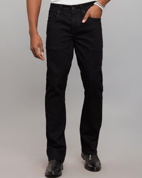 Home black 5 pocket mid rise loose boot leg stretch jeans