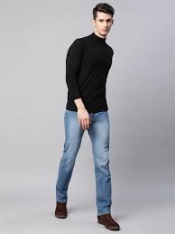med blue 5 pocket mid rise slim straight fit jeans