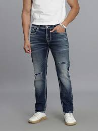 med blue 5 pocket mid rise slim straight fit jeans