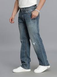 medium blue 5 pocket midrise, comfort and straight fit stretch jeans