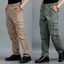 men 2 cotton relaxed fit cargo trousers, beige , moss green