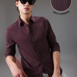 wine structured striped shirt