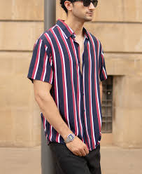 wine and navy striped shirt
