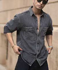 charcoal washed denim shirt