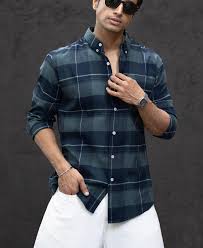 dark navy checked button down shirt