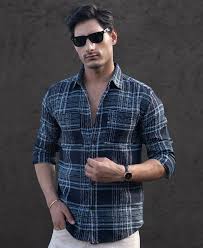 dark navy structured checks shirt