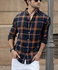 dark navy brushed checks shirt