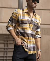 mustard checks shirt with pockets mustard checks shirt with pockets